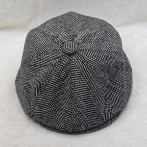 Jaxon Newsboy‎ Cap Hat Mens Medium Gray Tweed Herringbone Wool Blend Cabbie